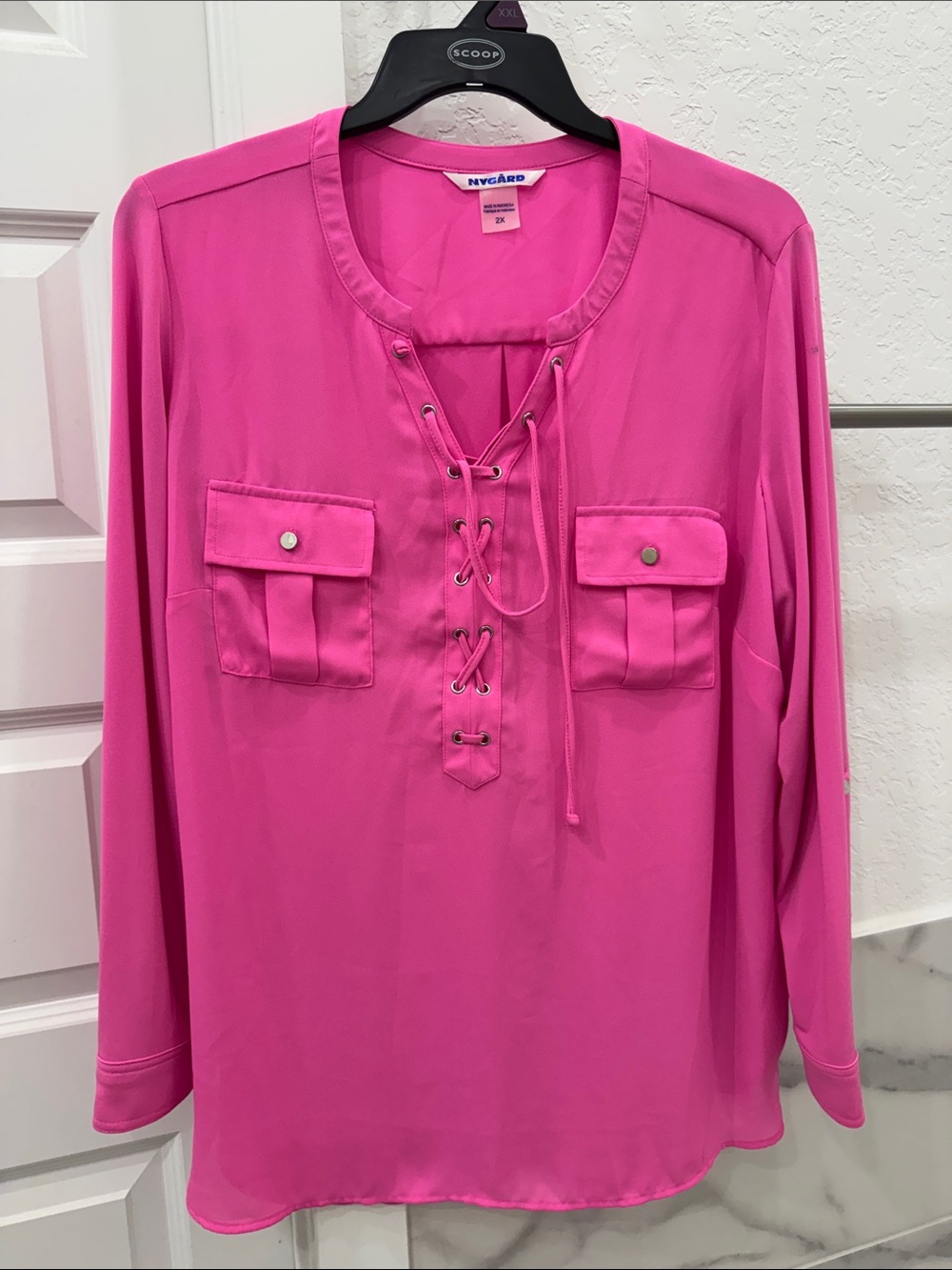 Peter Nygard Hot Pink Lace-Up Utility Blouse